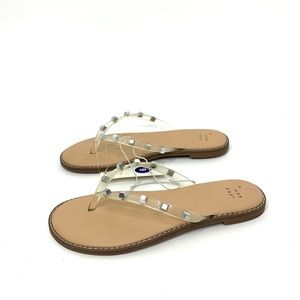 A New Day Sloan Clear Jelly Strap Gray Silver Studded Thong Flip Flop Sandals